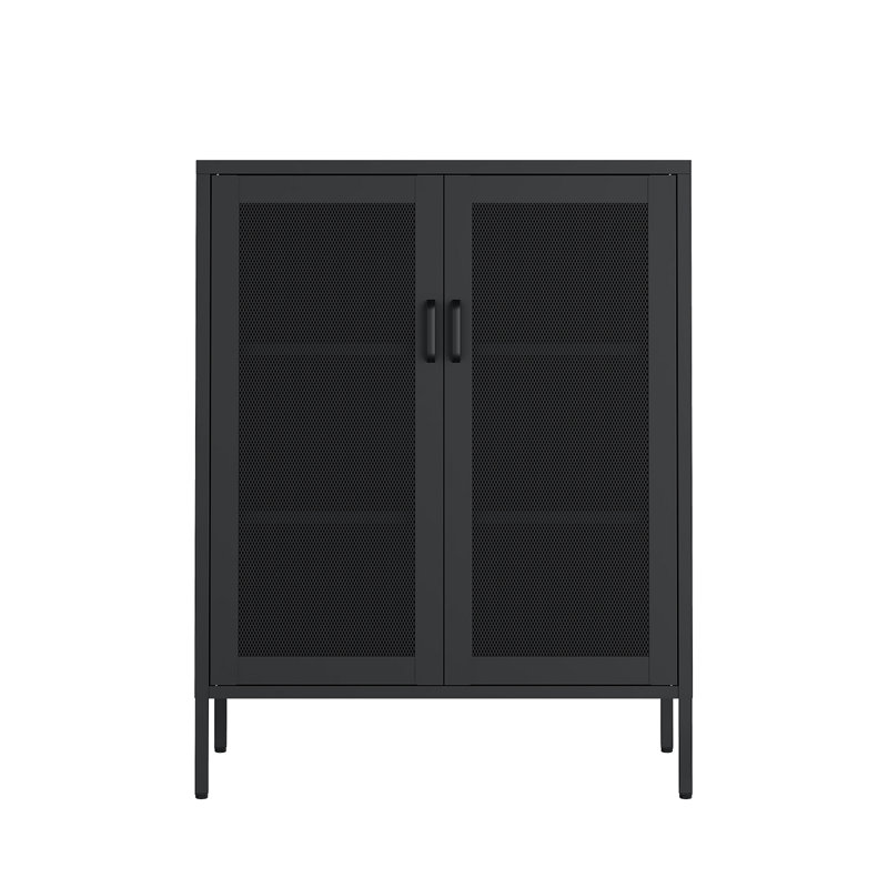 Amelia 32" Modern Steel Accent Cabinet with 3 Adjustable Shelves in Black, Black