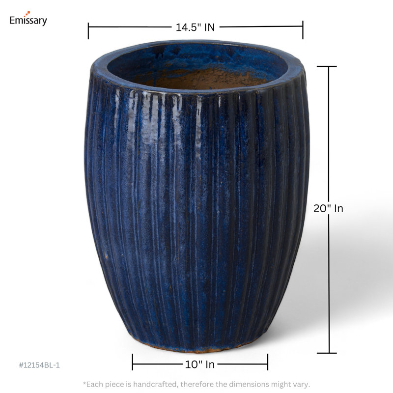 Pot de fleurs en céramique, H 20 po x l 16 po x P 16 po, Bleu