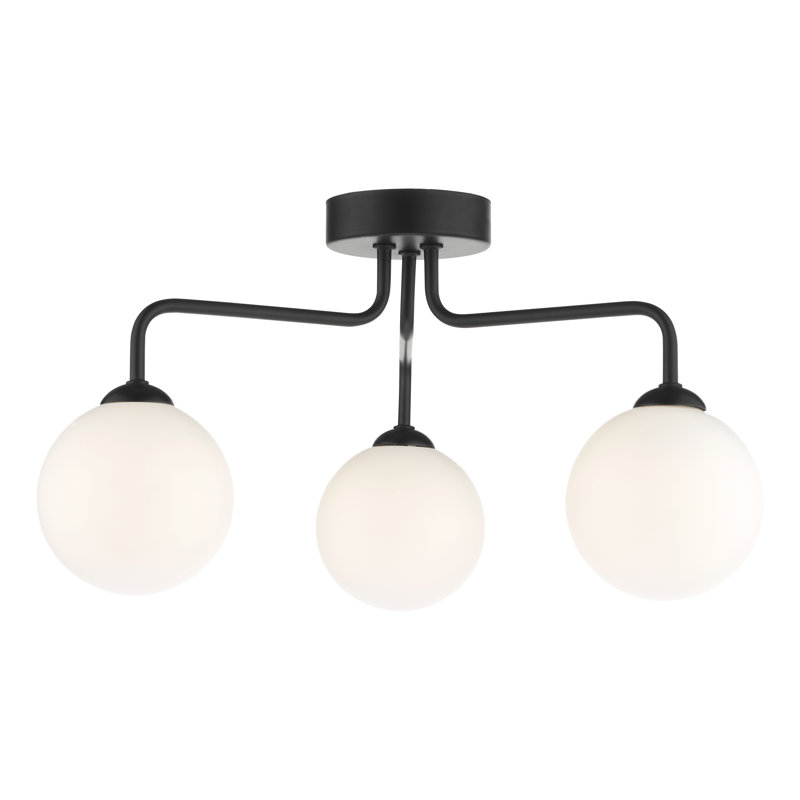 FEYA 3LT SEMI FLUSH GLS, Matt Black/Beige