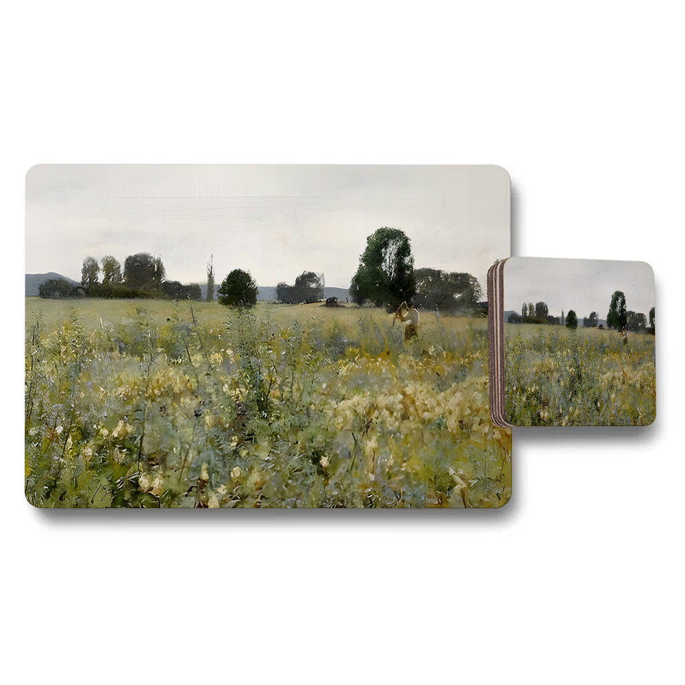 Meadow Field Floral Placemat And Coaster Set For Dining Table