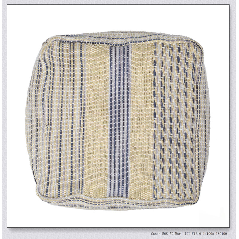 Western Handcrafted Fabric Pouf, Durable Hemp And Wool Blend, Versatile Seating And Footrest For Any Room
