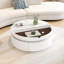 Table basse ronde blanche à 1 tiroir avec plateau en marbre et placage de grain de bois 29,5 po
