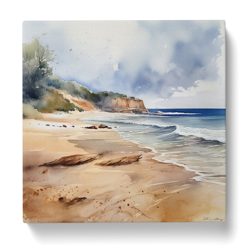 Beach Watercolour No.5 - Print, 50cm H x 50cm W x 3cm D