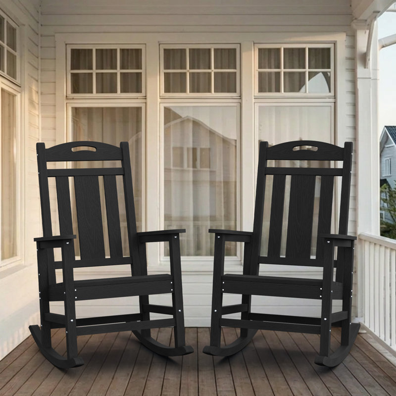 Chaise Adirondack berçante en PEHD pour l'extérieur, Noir, noir, noir, noir