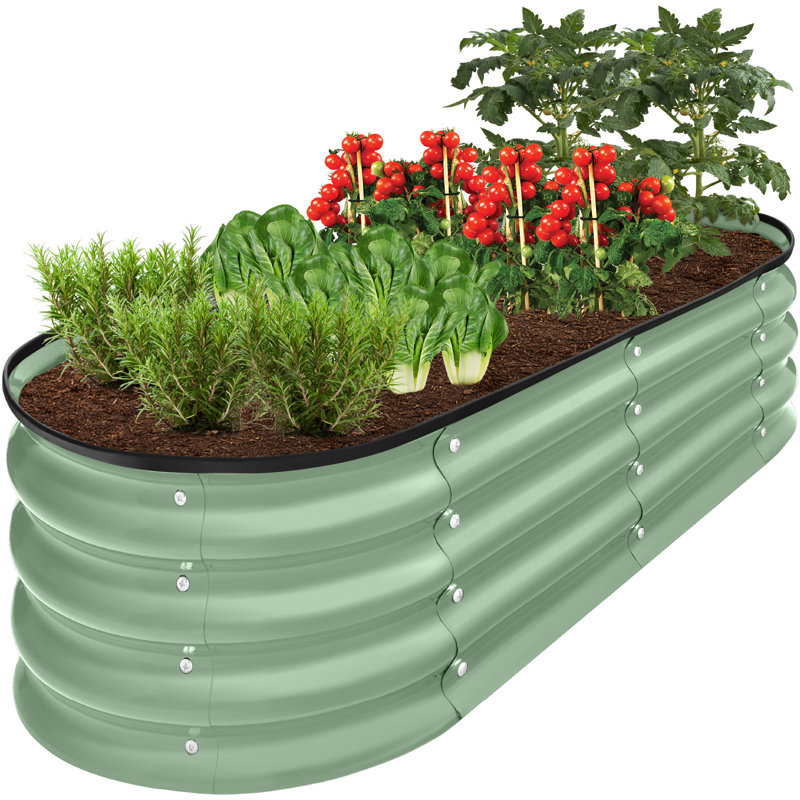 Sayvon 4x2x1ft Outdoor Raised Metal Oval Garden Bed, Planter Box for Vegetables, Flowers, Green