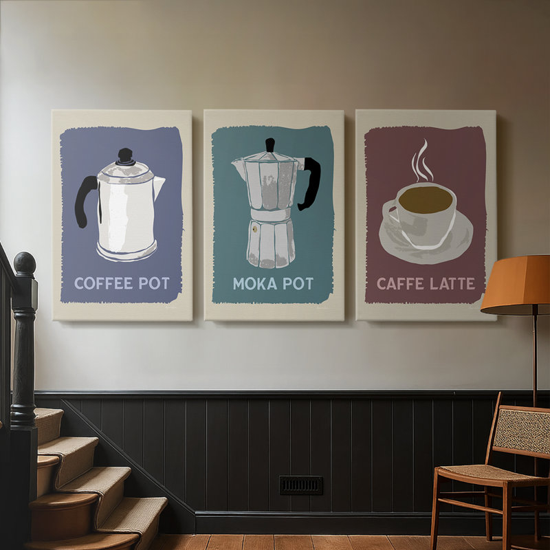 Modern Coffee I - Toile tendue avec châssis sur mesure - 3 pièces, H 36 po x l 72 po