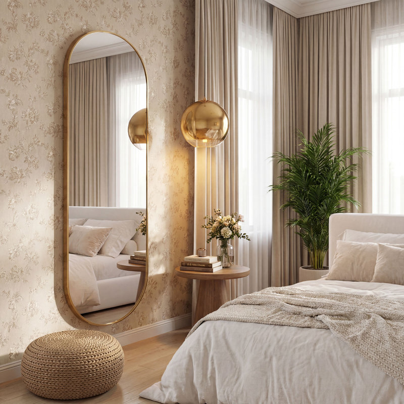 Miroir mural ovale pleine longueur, miroir d'entrée moderne avec cadre en aluminium, miroir décoratif pleine longueur pour chambre à coucher, vestiaire et vestibule