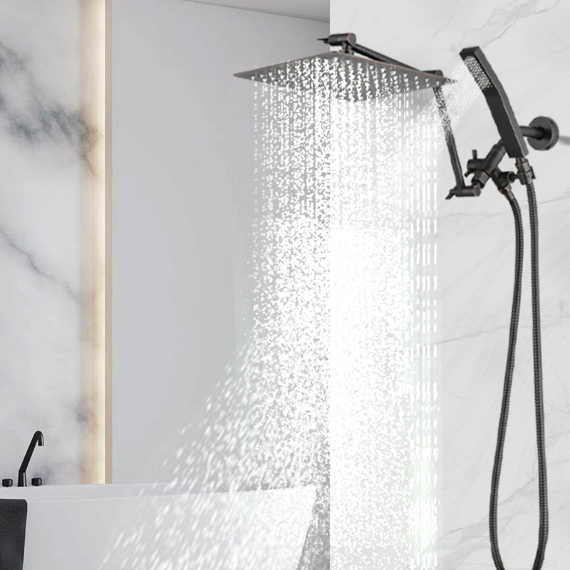 Pomme de douche carrée 10 pouces et douche à main à haute pression avec bras d'extension de douche réglable de 16 po