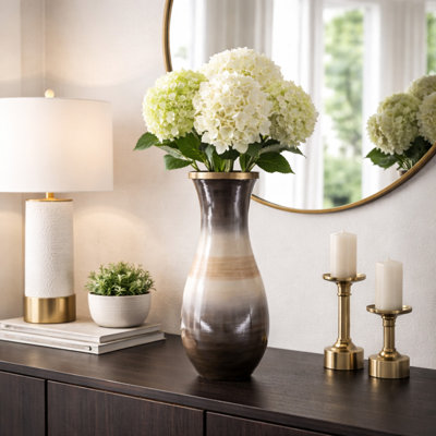 Jocelyn Sculptural Urn Glass Vase with Rim for Home Decor - Decorative Tall Flower Vase Accent for Shelf, or Living Room Table Styling - Brown & Ivory