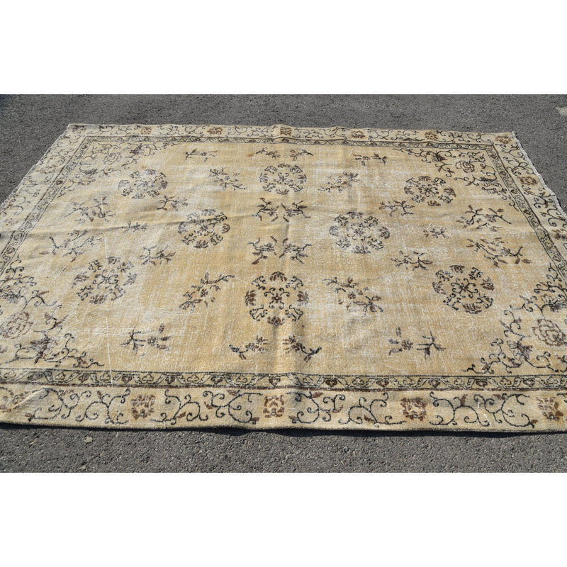 Tapis rétro, tapis tissés à la main beige, grand tapis 6,8 x 9,9 pi, tapis Boho, tapis de luxe, tapis turcs