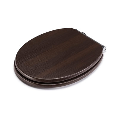 Flexi-Fix Soft Close Antibacterial Wooden Toilet Seat, Adjustable Hinges With Top And Bottom Fixings, Walnut Effect