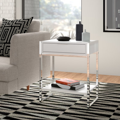 Hemy Accent Side End Table, Drawer, 1 Shelf, 20 Inch, Metal by Benjara