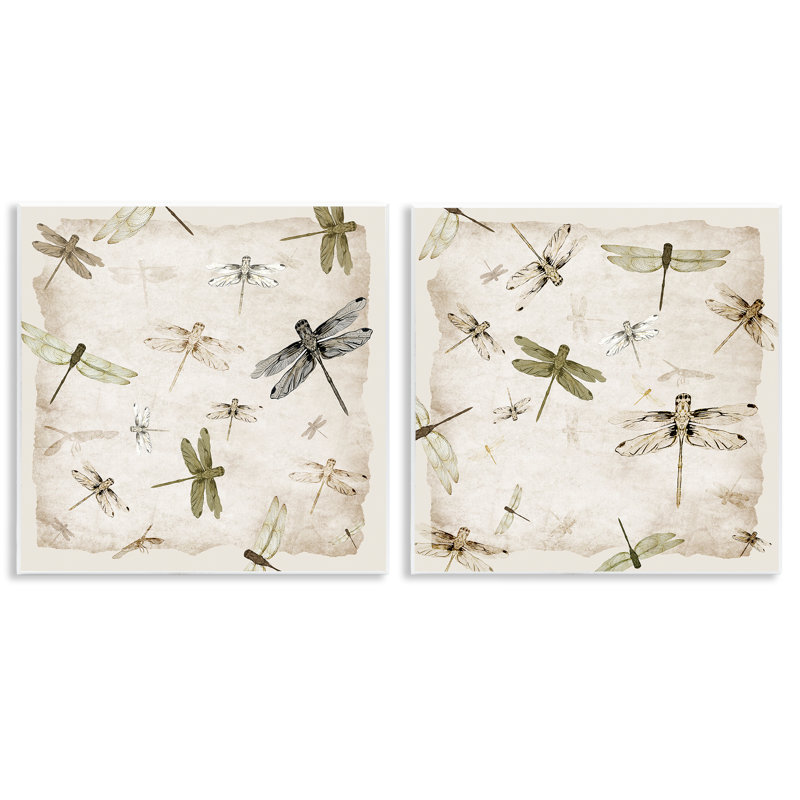 Graceful Dragonflies Illustrations 2pc Wall Plaque Set, design by Jacob Q