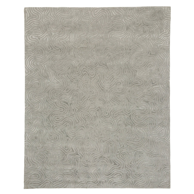 Labyrinth Abstract Area Rug in Gray/Silver, Rectangle 2' x 3'