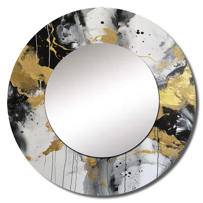 River Happiness Abstract Gold Black I - Abstract Round Mirror Wall Decor, 29" x 29"