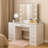 Vaz 3Pc LED Mirror Vanity Table Set, Glass Top, Padded Stool-117524289