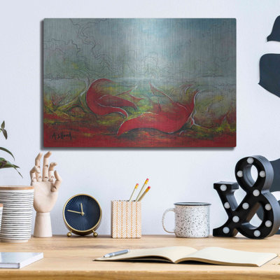 Art mural en métal luxueux «Flower Love» par Sam Asllani, 16 po x 12 po
