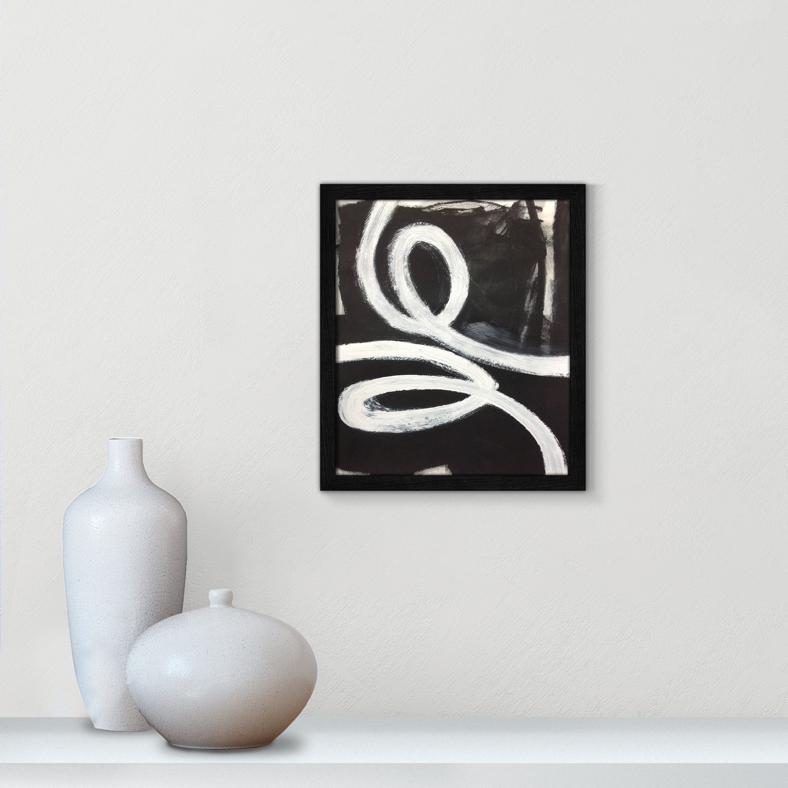 Swirly Swirls I Print, 15" H x 13" W x 0.75" D, Black Slim Unmatted Picture Framed