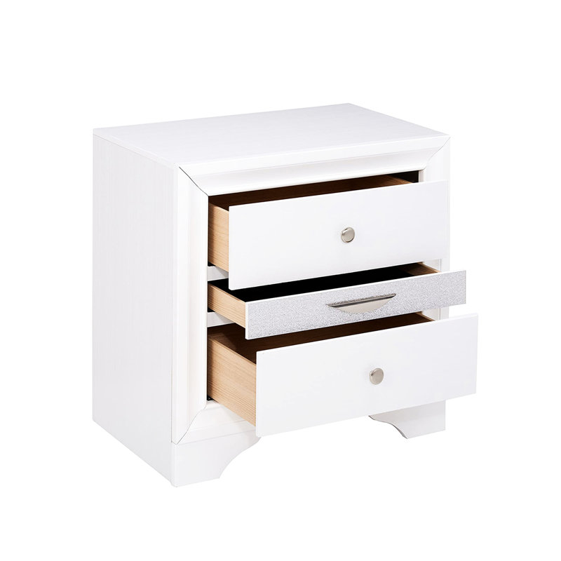Table de chevet pour chambre à coucher, blanc - Panneau de particules et bois d'hévéa