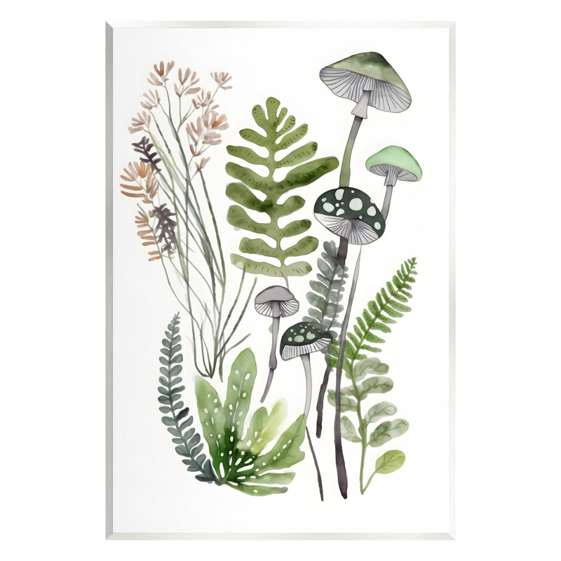 «Bb-751-Wood Green Mushroom Botanicals On MDF» par Petals Prints Design, impression, H 19 po x l 13 po x P 0,5 po