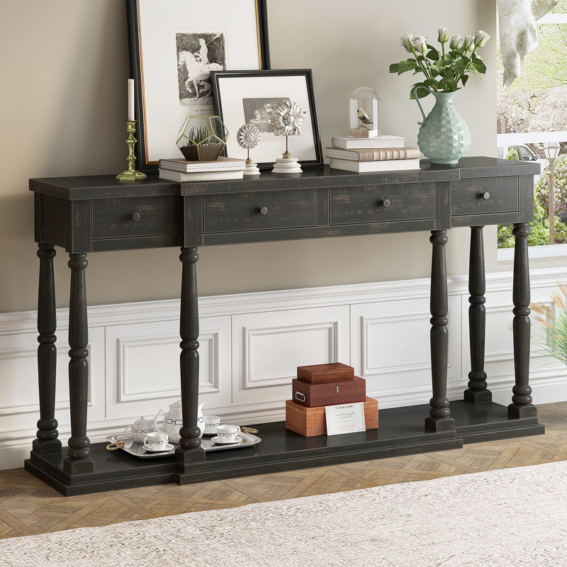 Console sophistiquée pour le couloir, le salon et la chambre à coucher avec quatre tiroirs de rangement et une tablette pour une organisation optimale