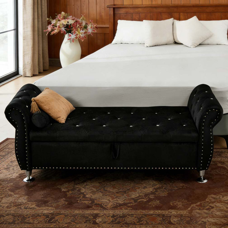 62.2 Inch Soft Velvet Storage Bench, Black