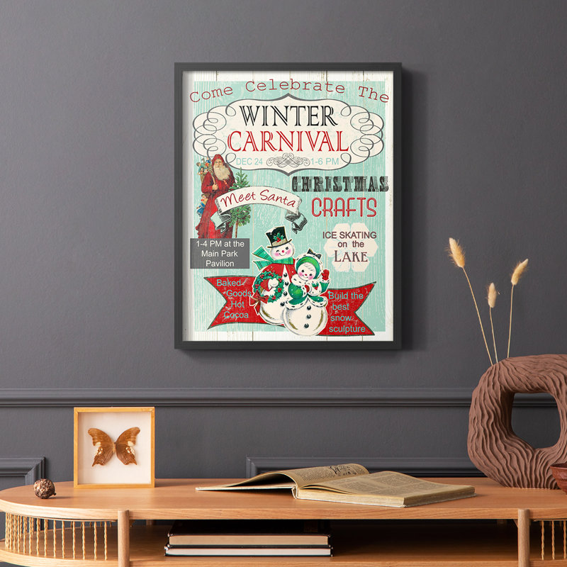 Bright Christmas Carnival, reproduction encadrée - bois massif, Noir, H 14 po x l 11 po