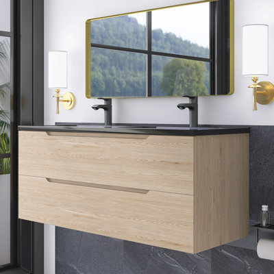 Ensemble de meuble-lavabo mural 48 po avec lavabo à quartz noir 48 po