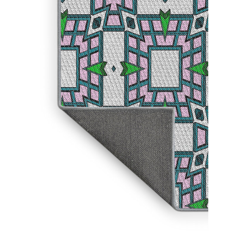 Tapis vert/rose à motifs, Rectangle 2 pi x 4 pi