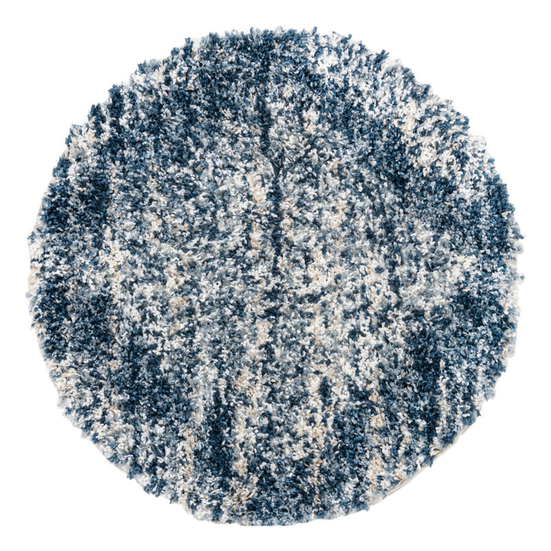 Tapis bleu / gris / blanc à poils longs Knupp, Rond 3 pi 3 po