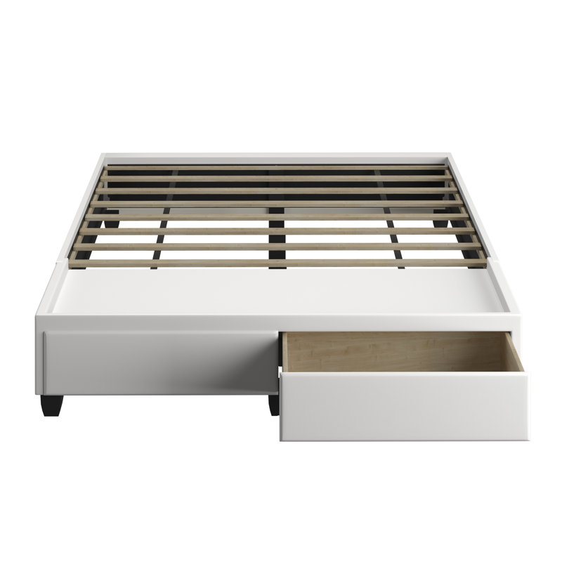 Parma Upholstered Faux Leather Platform Storage Bed, White, Queen