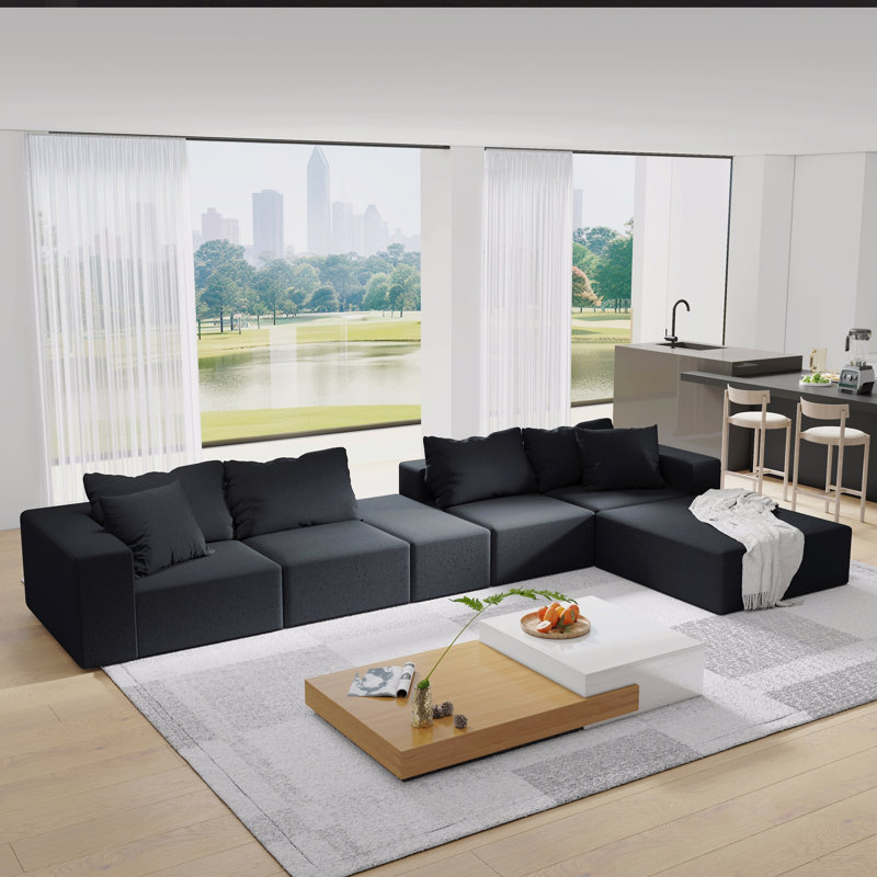 Ensemble de canapé modulaire rembourré Modern, Noir