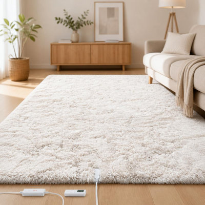 Tapis chauffant électrique doux et moelleux, tapis de sol chauffant à chauffage rapide et chauffe-pieds avec minuterie, température réglable pour les jeux, le yoga et une utilisation à l'intérieur
