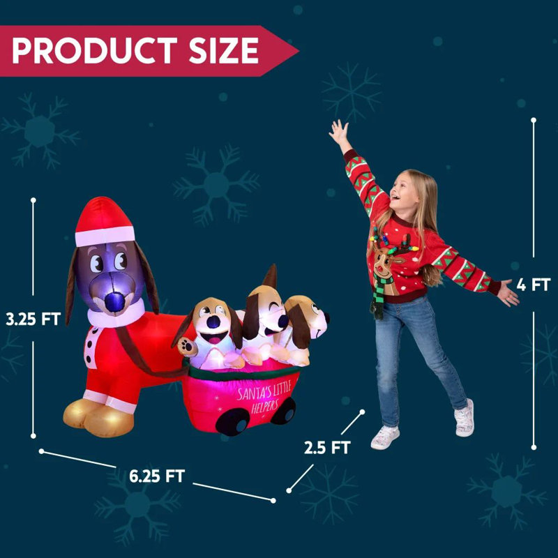 Chiot de Noël gonflable de 5 pi avec lumières DEL intégrées