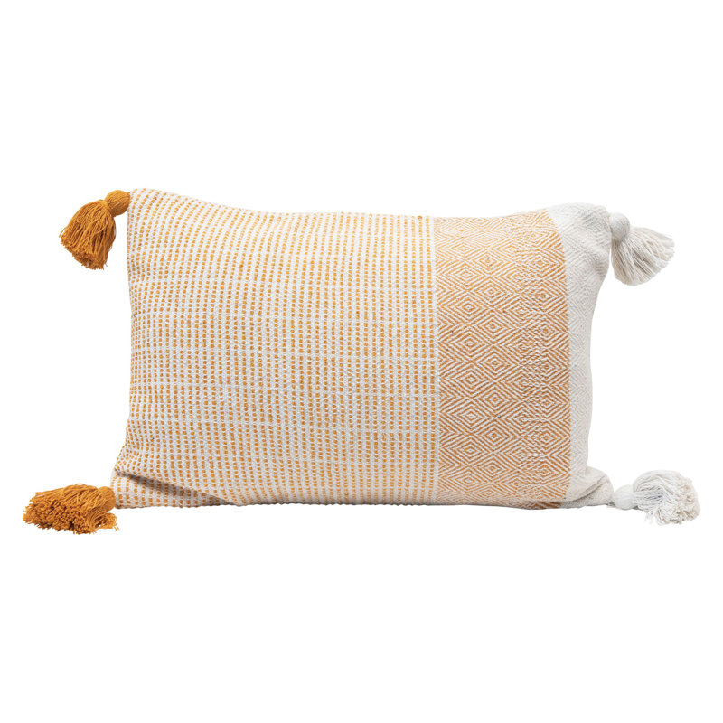 Woven Recycled Cotton Blend Lumbar Pillow Cover With Tassels