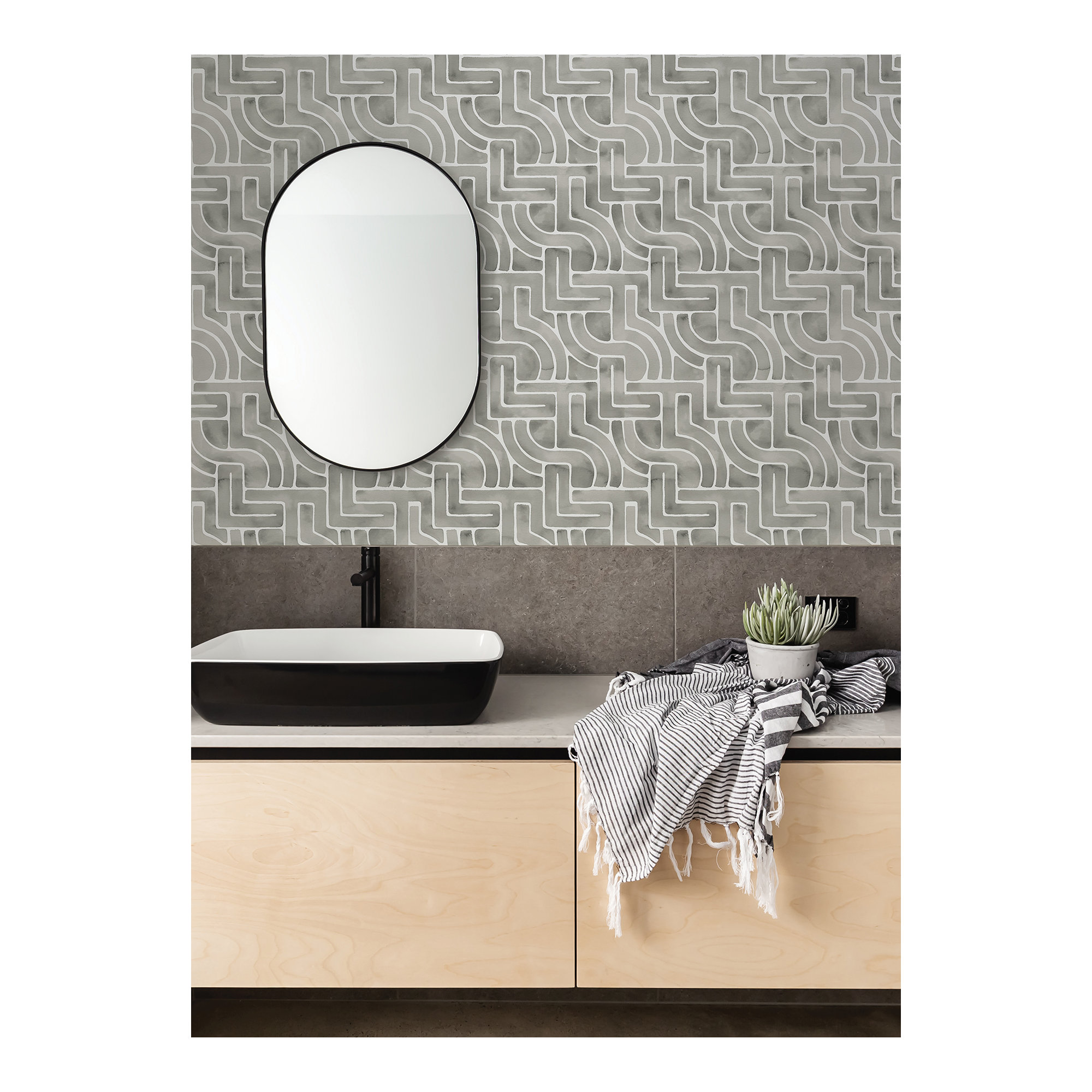 Modern Peel & Stick Geometric Wallpaper, Gray