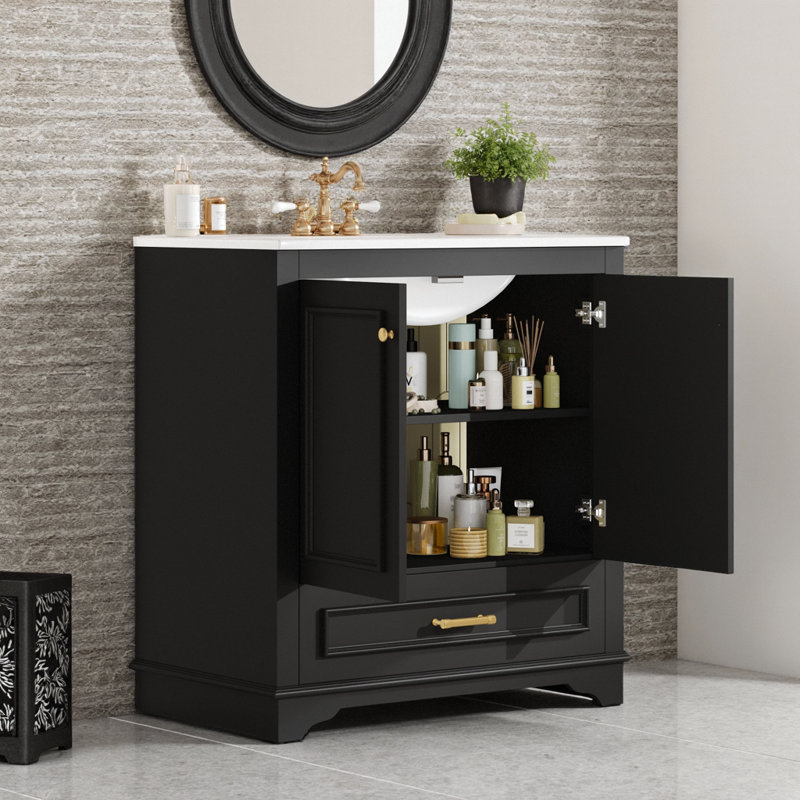 Meuble-lavabo 30 po avec lavabo en céramique, Noir