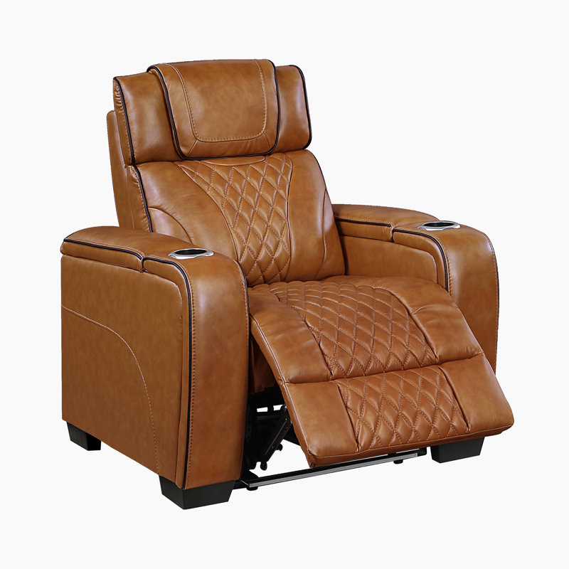 Keller 37" Modern & Contemporary Top Grain Leather Match Power Reclining Chair with Heat & Air Massage, Power Adjustable Headrest & LED Lighting & Storage Arms