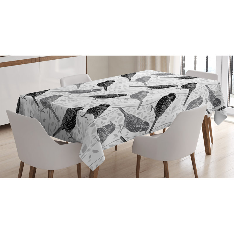 Ambesonne Grey Tablecloth, Floral Flower Buds Leaves Pattern English Country Style Victorian Lace Image Print, Rectangular Table Cover For Dining Room Kitchen Decor, 52" X 70", Grey White