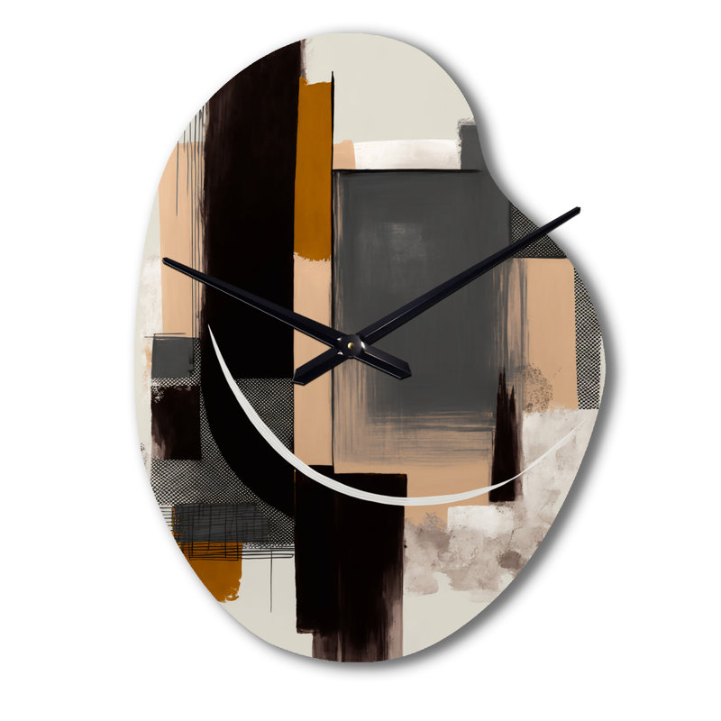 «Blay Warm Watercolor Abstract II», horloge murale abstraite de forme unique en métal, impression d'horloge murale moderne de forme libre