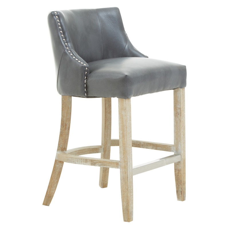 Brodeur Upholstered Counter Stool with Solid Wood Frame, Oak, Grey