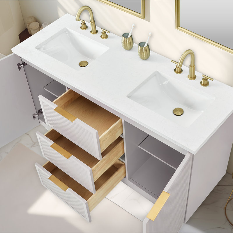 Aderyn 60" Double Vanity, Taupe/Brushed Bronze