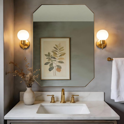 Contemporary Cut Corner Octagonal Scalloped Bathroom Vanity Mirror | Stainless Steel Frame