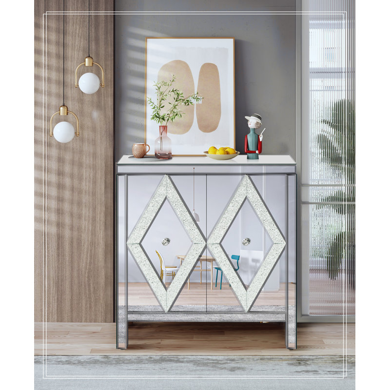 Unique Design Storage Accent Cabinet with Mirror Trim