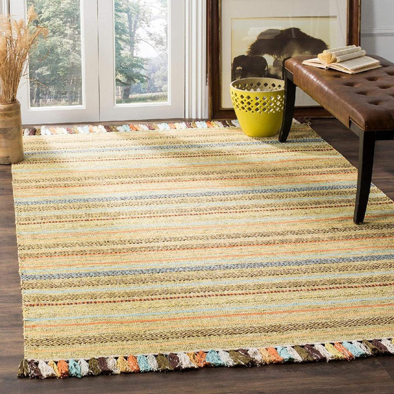 Tapis rayé en coton tissé à la main Montauk, Rectangle 8 pi x 10 pi