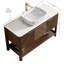 Meuble-lavabo autoportant moderne de 48 po avec lavabo vasque en marbre, plateau en pierre frittée Carrara et portes en bois cannelé, rangement à fermeture en douceur, noyer foncé
