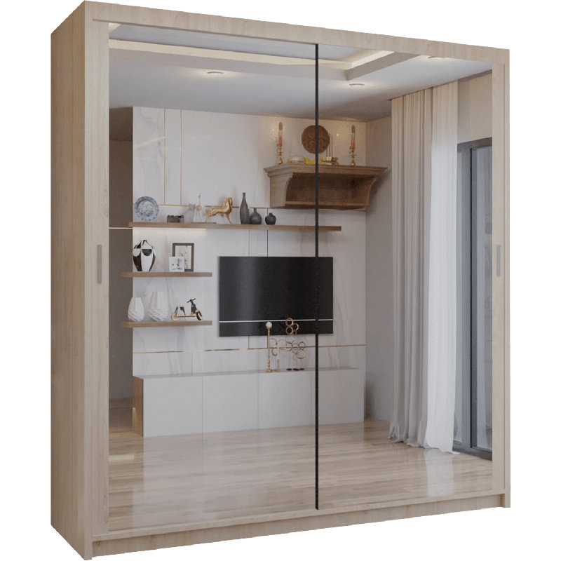 Ashawni 2 Door Laminate Wardrobe, Oak, 217cm H x 203cm W x 62cm D
