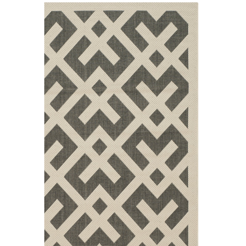 Arneshia Geometric Black/Beige Indoor/Outdoor Area Rug, Square 6'7"