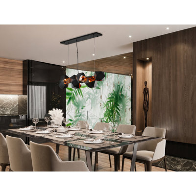 8-Light Black Stainless Steel Chandelier With Copper Interior