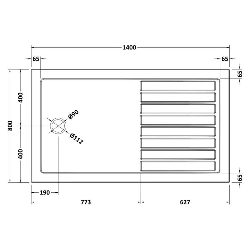 Ewell Walk in Shower Tray Plastic, Gloss White, 40cm H x 800cm W x 1400cm D